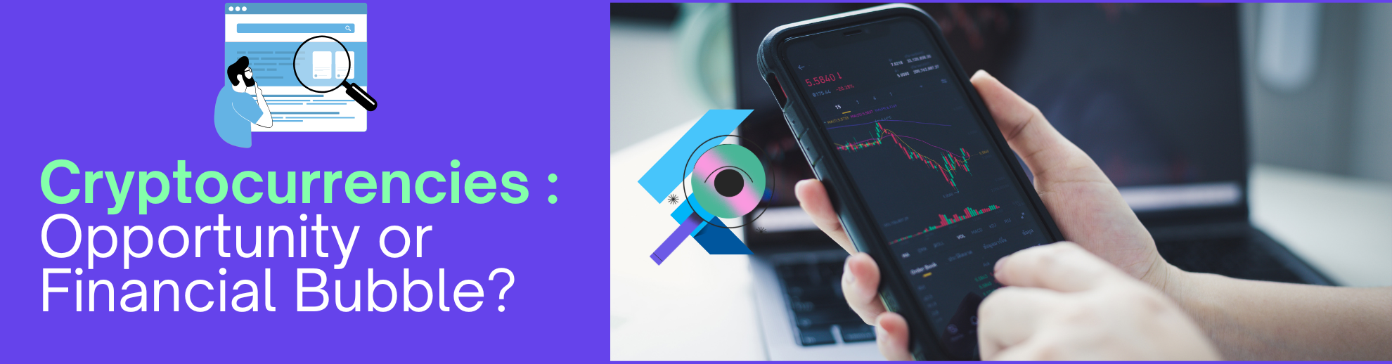 Person analyzing cryptocurrency market trends on a smartphone, with text questioning whether cryptocurrencies are an opportunity or a financial bubble | TheWealthWhisperer